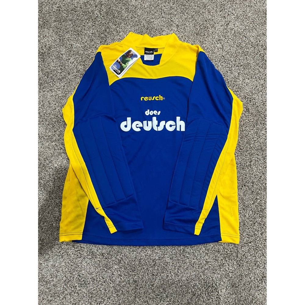 Reusch Performance 011 Goalkeeper Shirt‎ Blue Yellow Padded Jersey Mens AS NEW